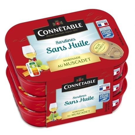 Connétable lot 3 1/6 sardines peche responsable marinade au muscadet sans huile 345g