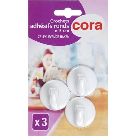 Cora 3 crochets adhésifs ronds diamètre 3cm
