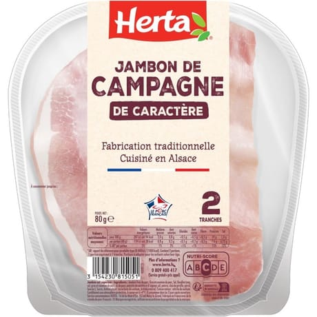 Herta jambon de campagne de caractère x2 80g