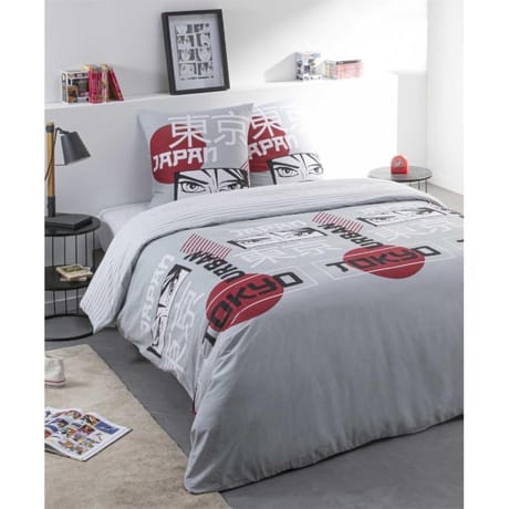Parure housse de couette 200x200 + 2 taies 63x63 tokyo