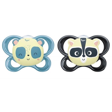 2 Sucettes soft touch phosphoréscentes silicone taille + 18 mois Tigex