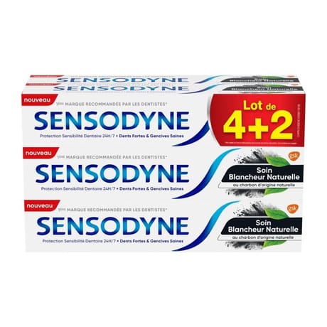 Sensodyne dentifrice soin blancheur naturelle 75ml lot de 4+2