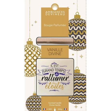 Devineau bougie 2 mèches parfum vanille divine contenant ovale sérigraphié