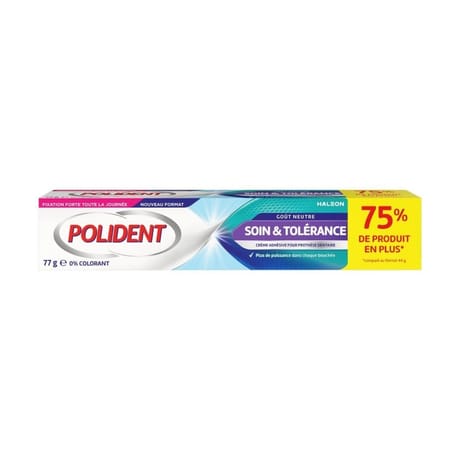 Polident crème fixative soin & tolérance 0% 77g