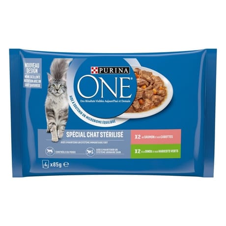 Purina one sachets fraîcheur pour chats adultes stérilisés au saumon et à la dinde - 4x85 g