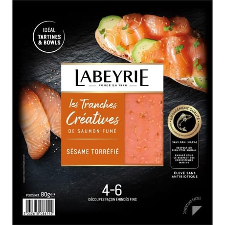 Labeyrie tranches créatives de saumon atlantique de Norvège fumé au bois de hêtre 80g