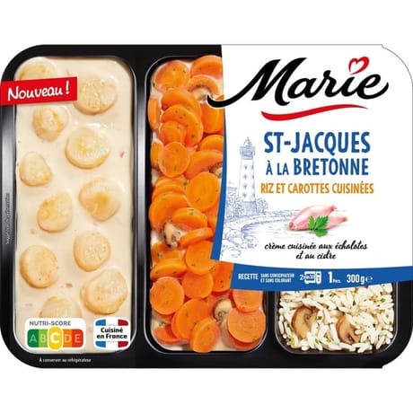 WW saint jacques à la bretonne, riz et carottes cuisinées, crème cuisinée 300g
