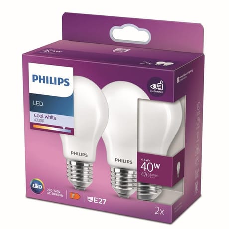 Led classic standard e27 40w blanc froid dépolie philips boîte de 2