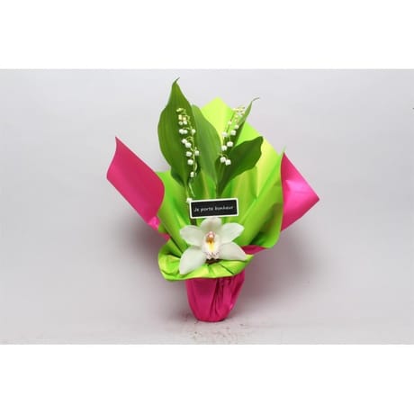 Composition clochette 2 griffes de muguet et 1 fleuron d'orchidée