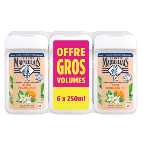 Le petit marseillais crème de douche extra douce fleur d'oranger bio 6x250ml