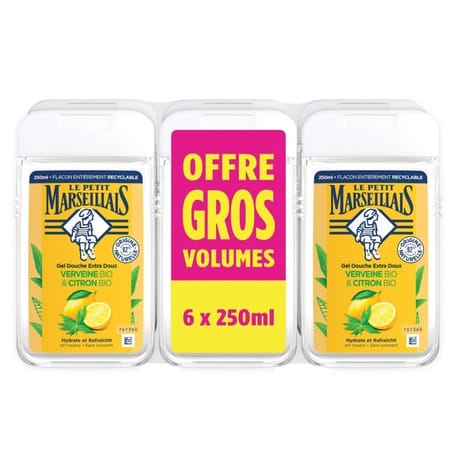 Le petit marseillais gel douche verveine & citron bio lot de 6 x 250ml