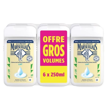Le petit marseillais crème de douche extra douce lait lot de 6 x 250ml