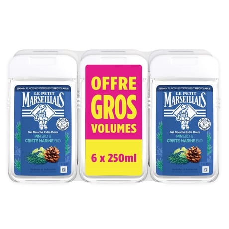 Le petit marseillais gel douche extra doux pin criste marine bio 6x250ml