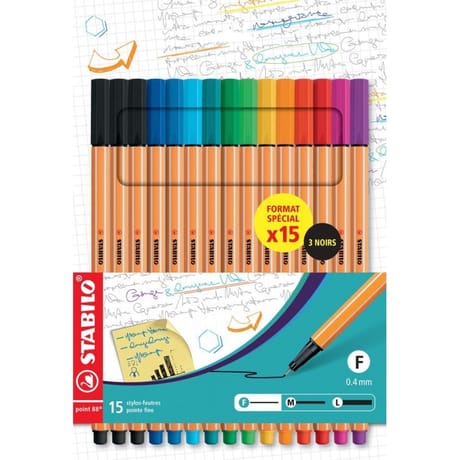 15 stylos-feutres stabilo point 88 format special