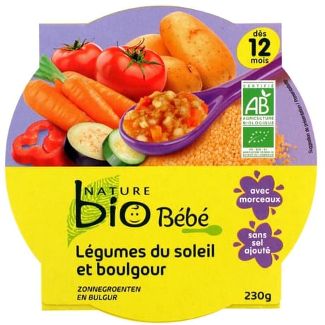 Nature bio assiette légumes du soleil boulgour 12 mois 230g