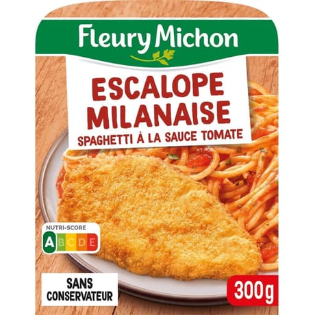 Fleury Michon escalope milanaise et spaghettis sauce tomate basilic 300g