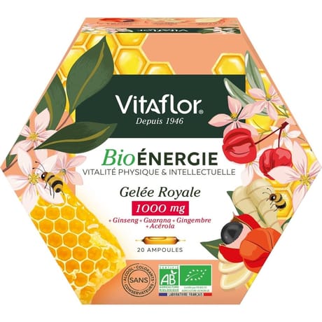 Vitaflor gelée royale bio energie+ 1000mg ampoules x20
