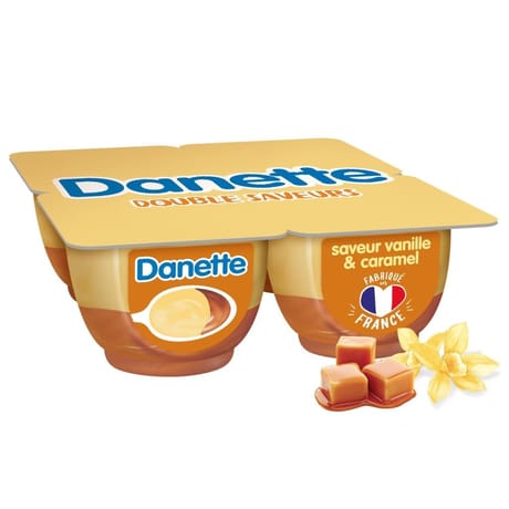 Danette saveur vanille sur lit au caramel 4x125g