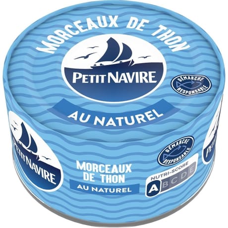 Petit navire morceaux de thon au naturel demarche responsable 93g