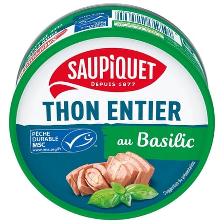 Saupiquet thon entier à l'huile d'olive et basilic-120g