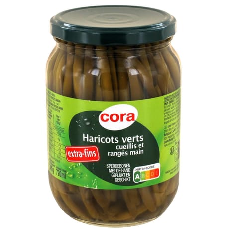 Cora haricots verts extra fins cueillis et rangés main bocal 660 g