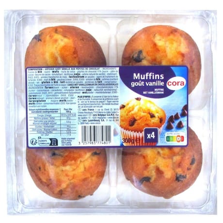 Cora muffins au gout vanille et aux pepites de chocolat 300g