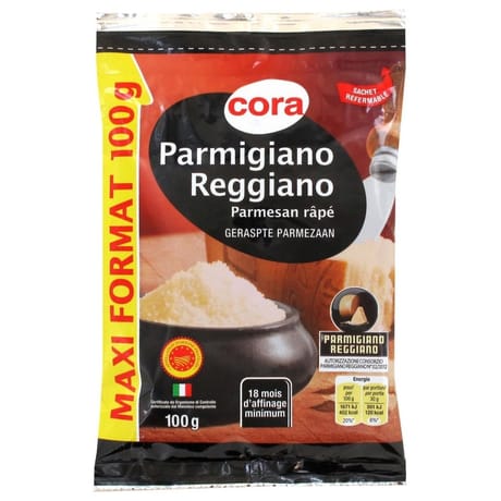 Cora parmigiano reggiano aop rapé 18mois 100g