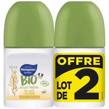 Monsavon déodorant bille bio lait avoine lot 2x50ml