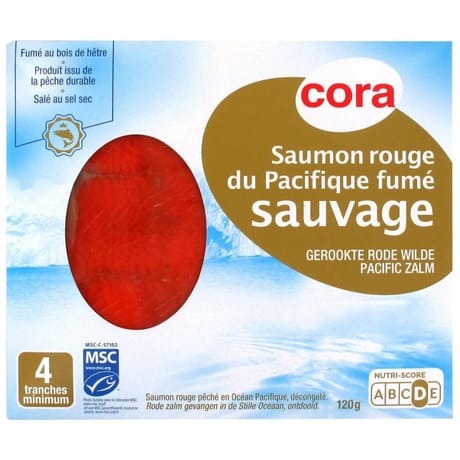 Cora saumon rouge du Pacifique fumé sauvage 4 tranches minimum avec intercalaires 120g