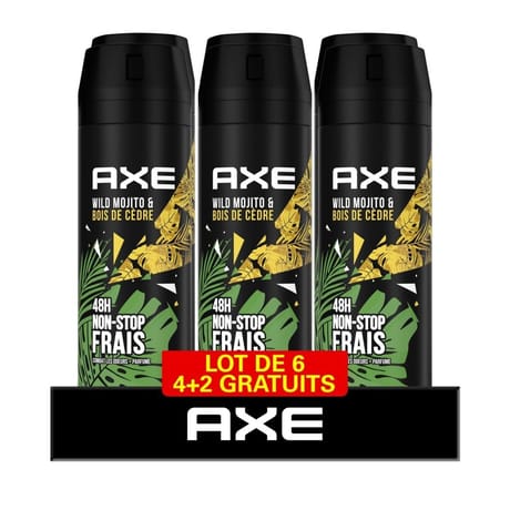 Axe déodorant bodyspray homme wild 48h lot 6x200ml