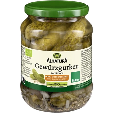 Alnatura cornichons sans sucres ajoutés bio 670g