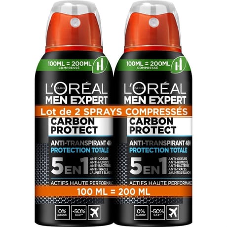 Men expert anti-transpirant carbon protect 5en1 compressé 2 x 100 ml