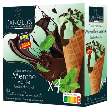 L'Angelys cône artisanal menthe verte coulis chocolat x4 280g