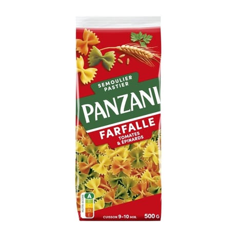 Panzani pâtes fantaisies farfalle épinards tomate 500g
