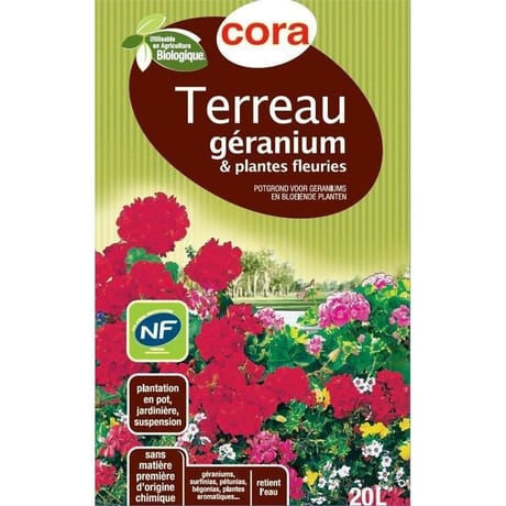 Cora terreau geranium et plantes fleuries 20 l utilisable en agriculture biologique