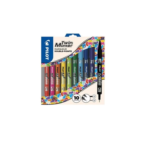 Pilot twin markeur double pointe x10 noir vert bleu bleu clair vert clair