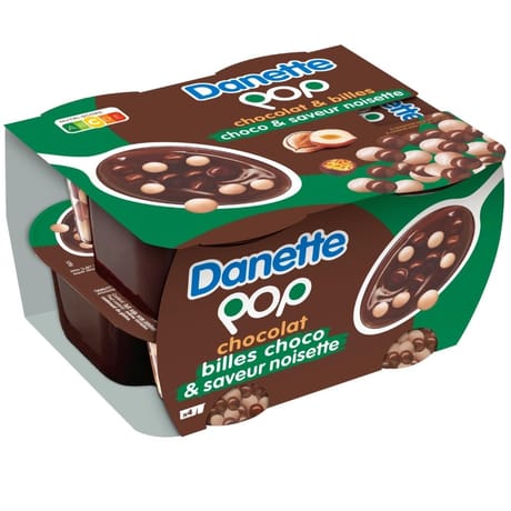 Danette pop crème dessert chocolat noisette avec billes 4x118g