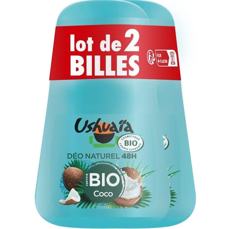 Ushuaia bio cosmosorg déodorant roll on 50ml lot de 2  coco