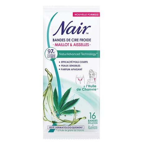 Nair bandes de cire froide maillots et aisselles à l'huile de chanvre x16