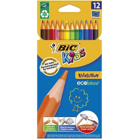 Bic kids évolution étui carton suspendu x 12 couleurs assorties