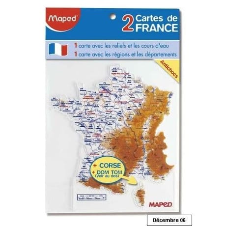 Maped 2 cartes de france fleuves/départements anti-chocs