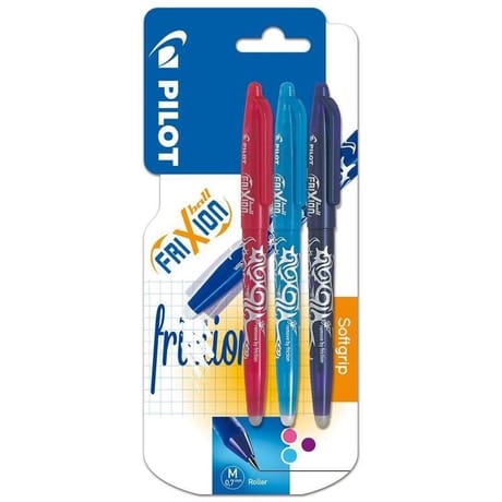 Pilot rollers frixion ball x3 fun effacables rose violet et turquoise