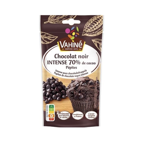 Vahiné sachets pépites chocolat noir intense 70% origine Ghana 100g