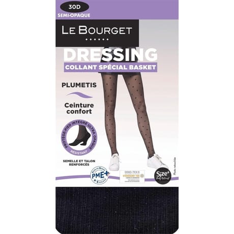 Collant semi-opaque 30D plumetis spécial basket Dressing Le Bourget 500 NOIR T5\T6