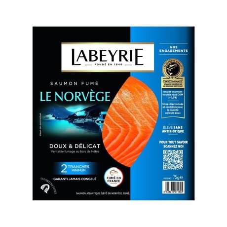 Labeyrie saumon atlantique de Norvège fumé 2 tranches 75g