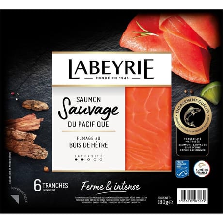 Labeyrie saumon fumé sauvage du Pacifique ferme et intense 6 tranches 180g