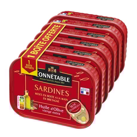 Connétable 1/5 sardines à l'huile d'olive vierge extra 135g  lot 5+1