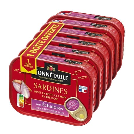 Connétable 1/5 sardines à l'huile d'olive et aux échalotes de Bretagne 135g lot 5+1