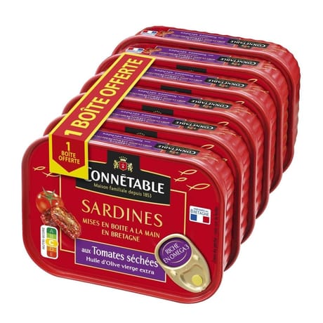 Connétable 1/5 sardines à l'huile d'olive aux tomates séchées 135g  lot de 5+1 boite