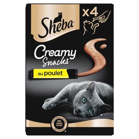 Sheba creamy snacks friandises au poulet pour chat adulte 4x12g